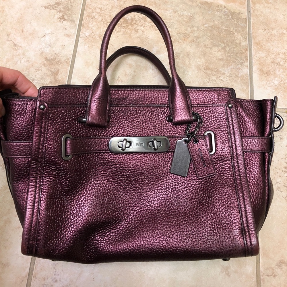 Leather Metallic Coach Bag